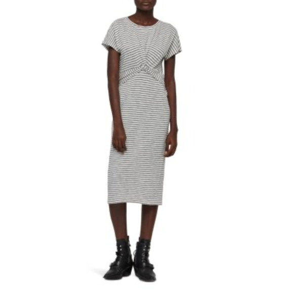 Allsaints Dress Womens M Medium Cotton Paloma Stripe Twist Front Cap Sleeves Tee - Picture 13 of 14